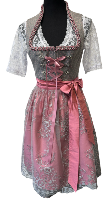 Robe Dirndl grise Oktoberfest Rose Dames