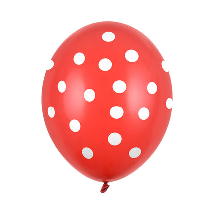 Ballons rouges à pois blancs 30cm 6pcs