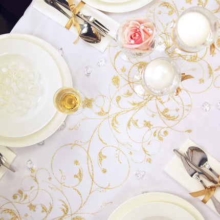 Vanilla Creme Organza Fabric Gold Flowers 36cm 9m