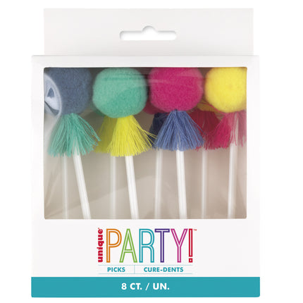 Garnitures de cupcake colorées Pom Pom & Glands 8pcs
