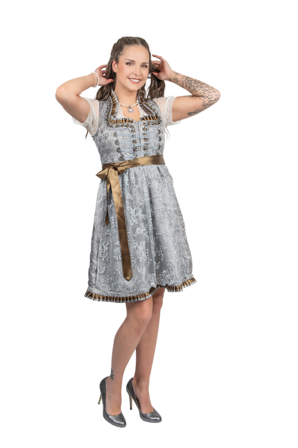 Silver Dirndl Robe Oktoberfest Femmes 2 Pièces