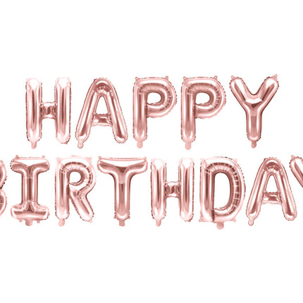Jeu de ballons à lettres Happy Birthday Rose Gold Vide 3.4m