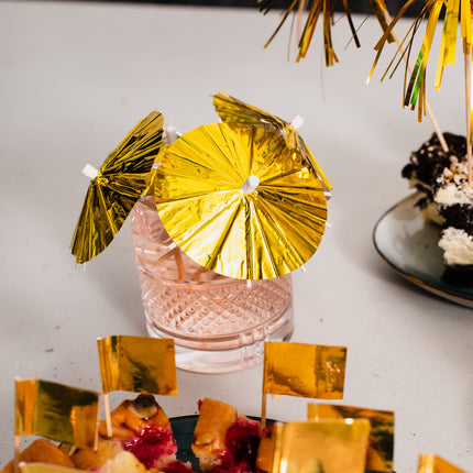 Bâtons de cocktail dorés Parasol 10cm 10pcs