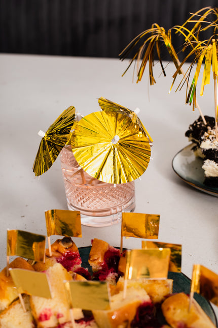 Bâtons de cocktail dorés Parasol 10cm 10pcs