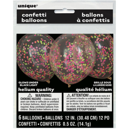 Ballons Confetti Couleur Néon 30cm 6pcs