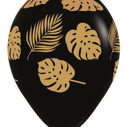 Ballons de baudruche Feuilles noir imprimé or 30cm 25pcs