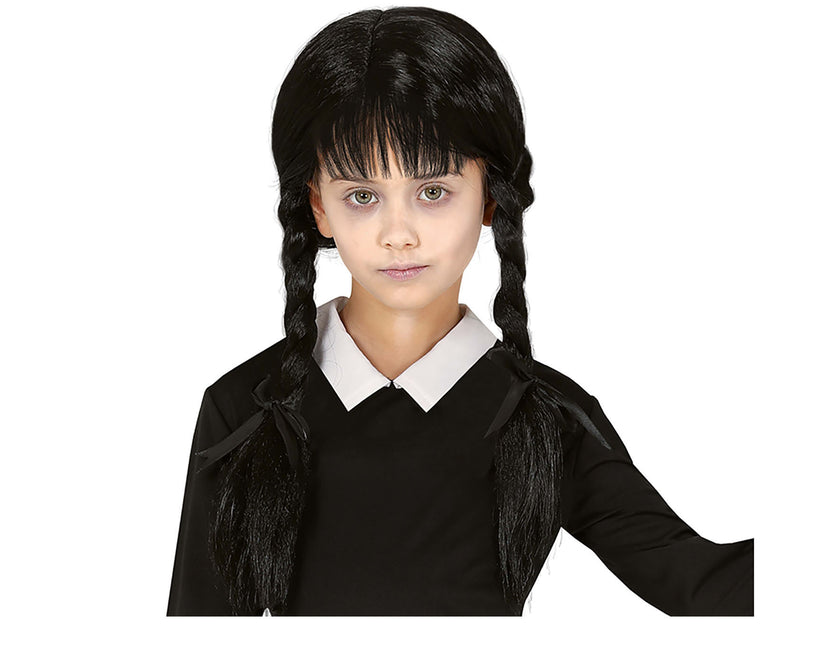 Perruque noire avec tresses enfant