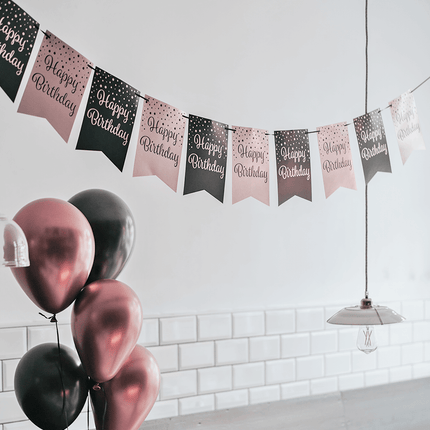 Bannière Happy Birthday Rose Noir 6m