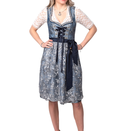 Blue Silver Dirndl Dress Oktoberfest Ladies 2 Piece