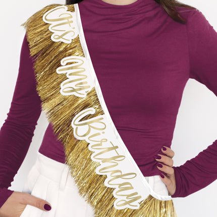 Ceinture It's My Birthday Or blanc