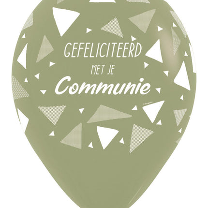 Ballons Félicitations pour ta communion Triangles Eucalyptus 30cm 25pcs