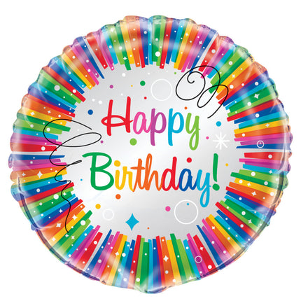 Ballon à l'hélium Happy Birthday Ribbons Rainbow 45cm vide
