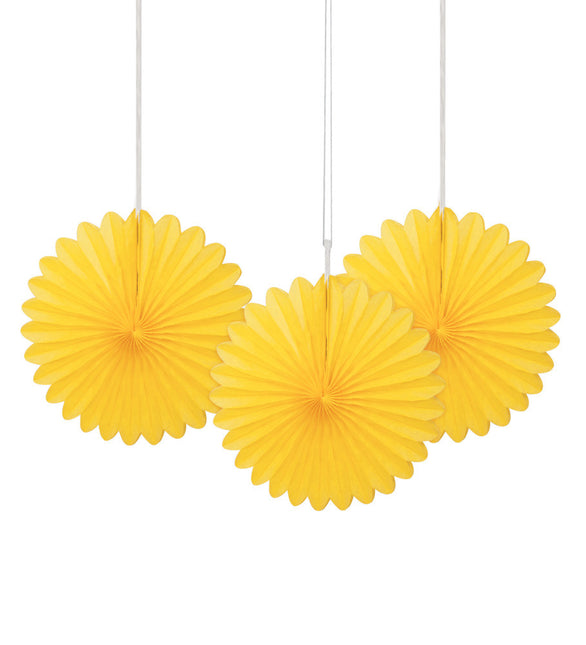 Eventails en papier jaune 15cm 3pcs