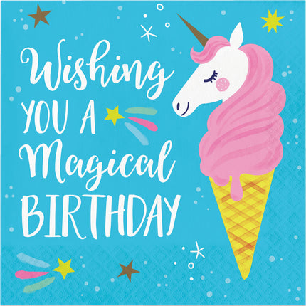 Serviettes de table Licorne Happy Birthday 33cm 16pcs