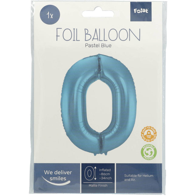 Ballon de baudruche Figure 0 Bleu pastel XL 86cm vide