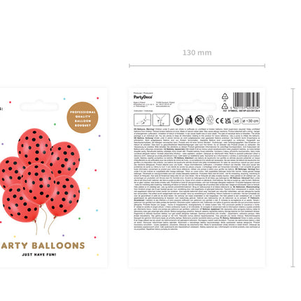 Ballons de baudruche rouges à pois noirs 30cm 6pcs