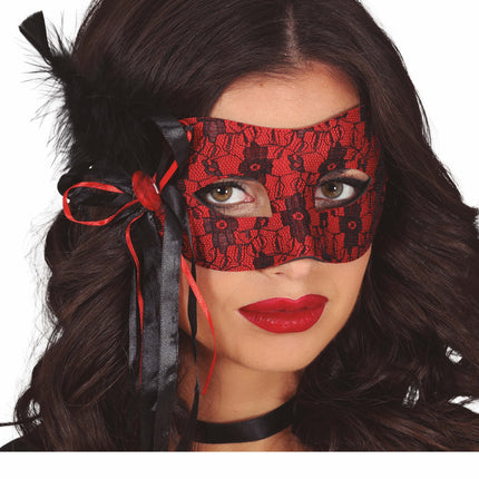 Masque noir rouge pour les yeux Plume