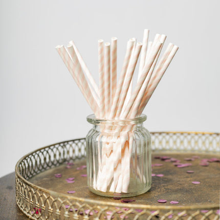 Pailles en papier Baby Pink Striped 19.7cm 20pcs