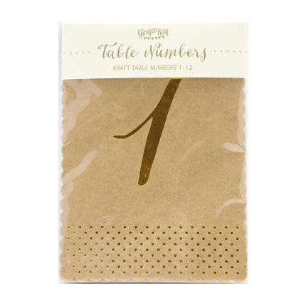 Numéros de table Marron/Doré 12pcs