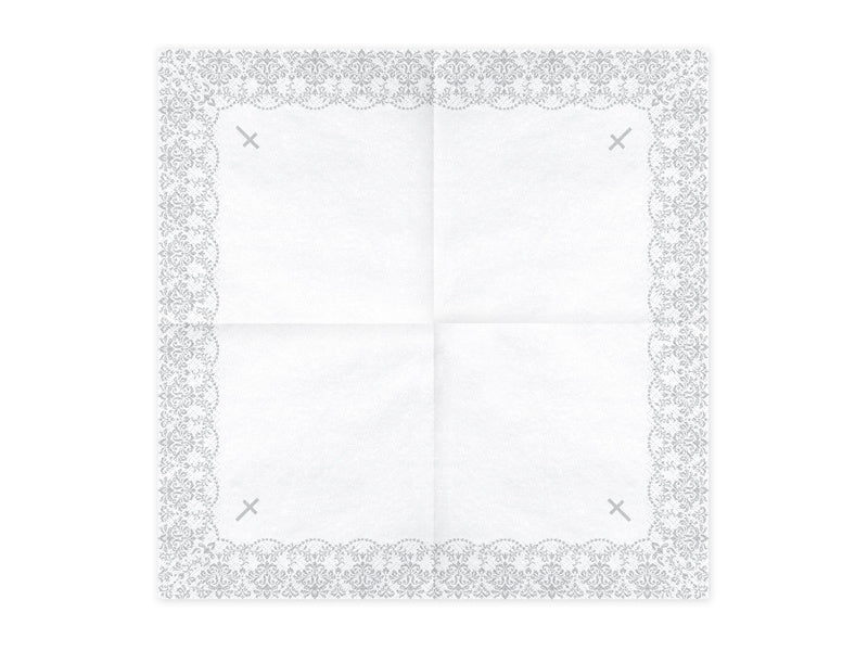 Serviettes de Communion Croix Argent 33cm 20pcs