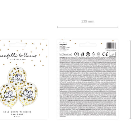 Ballons Confetti Bonne Année 27cm 3pcs
