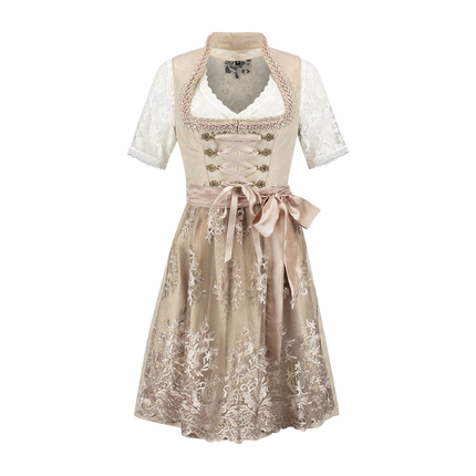 Pink White Creme Dirndl Dress Oktoberfest Women Jaquard