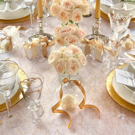 Tissu Organza blanc Feuilles d'or 48cm 9m