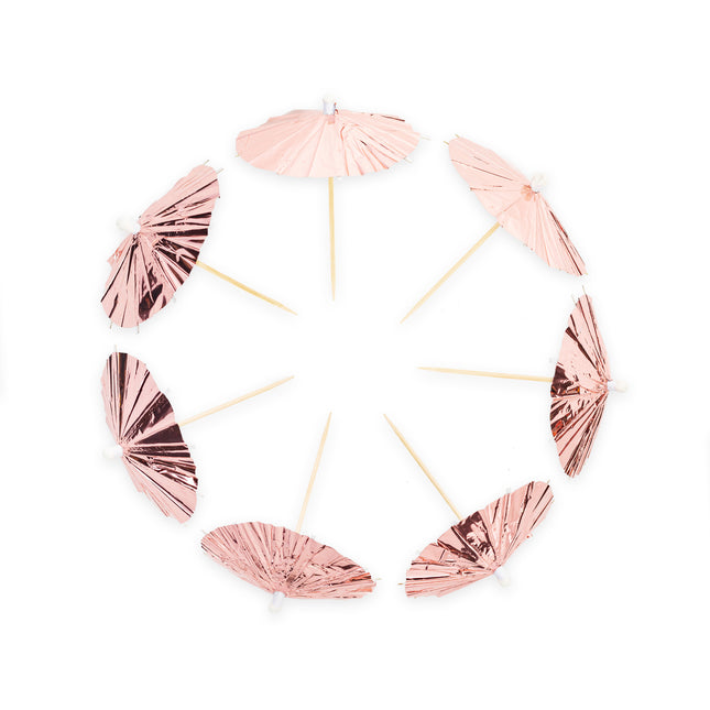 Pics à cocktail or rose Parasol 10cm 10pcs