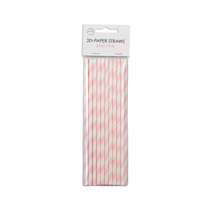 Pailles en papier Baby Pink Striped 19.7cm 20pcs