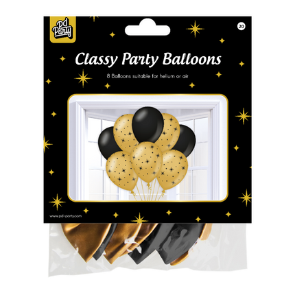 Ballons noirs dorés étoiles 30cm 6pcs