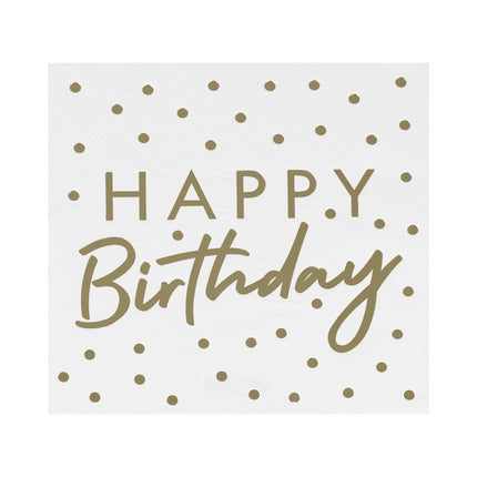 Serviettes de table Joyeux Anniversaire Or Blanc
