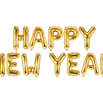 Jeu de ballons à lettres Happy New Year Gold Empty 4.22m