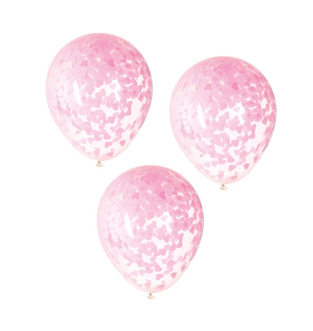 Ballons Confetti Coeur Rose 40cm 5pcs