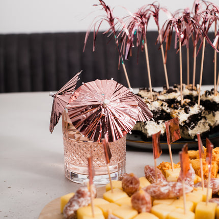 Pics à cocktail or rose Parasol 10cm 10pcs