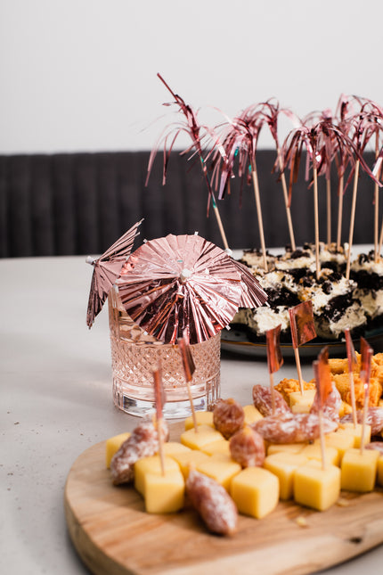 Pics à cocktail or rose Parasol 10cm 10pcs