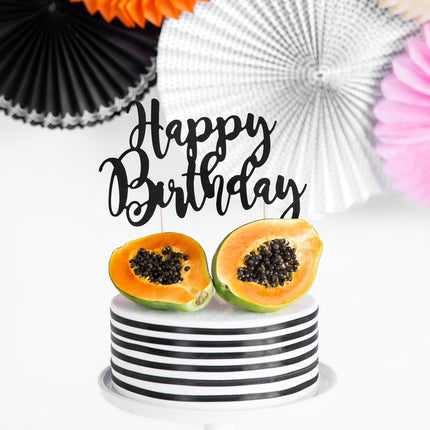 Décor de gâteau Happy Birthday Noir 22.5cm