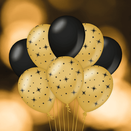 Ballons noirs dorés étoiles 30cm 6pcs