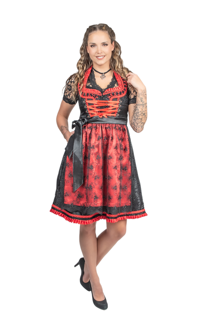 Noir Rouge Robe Dirndl Oktoberfest Dames 2 pièces