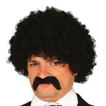 Perruque noire Moustache bouclée