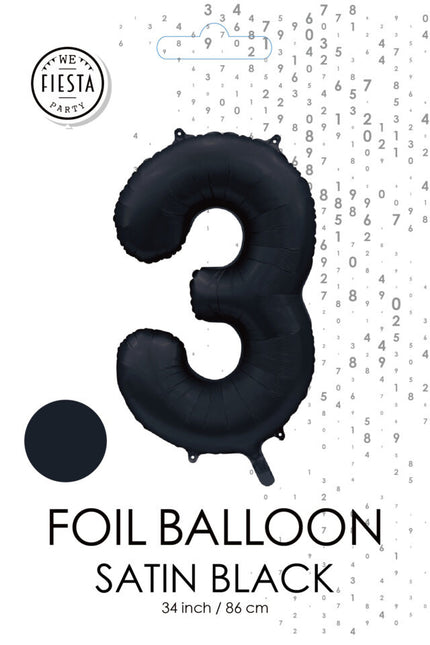 Ballon à figures noir 3 ans brillant 86cm