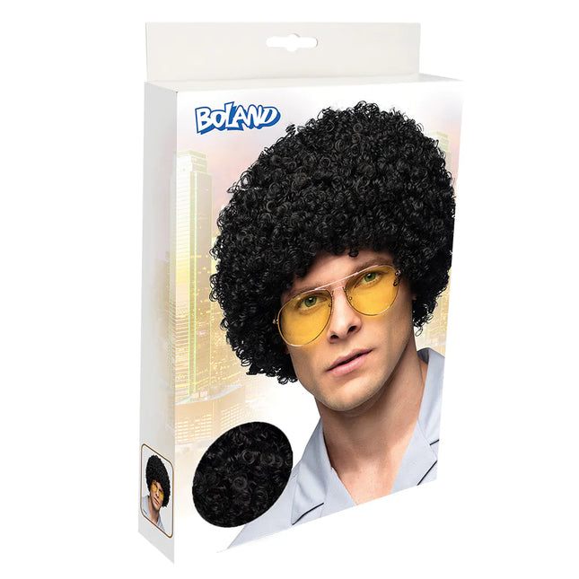 Perruque noire boucles