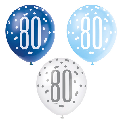 Ballons 80 Years Dots Blue 30cm 6pcs