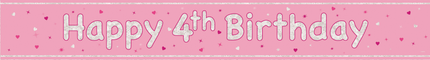 Bannière Happy Birthday rose clair 4 ans 2.74m