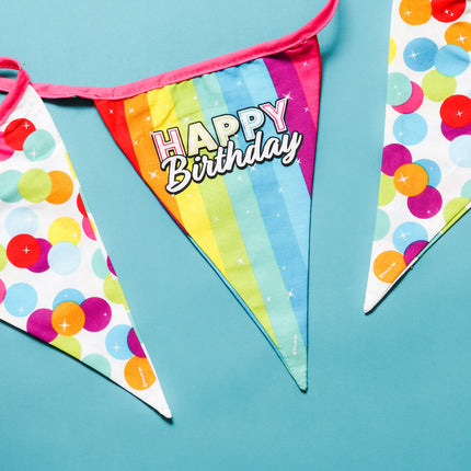 Happy Birthday Slingers Rainbow Confetti Cotton 6m