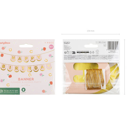 Guirlande de lettres Happy Birthday Rose 1.5m