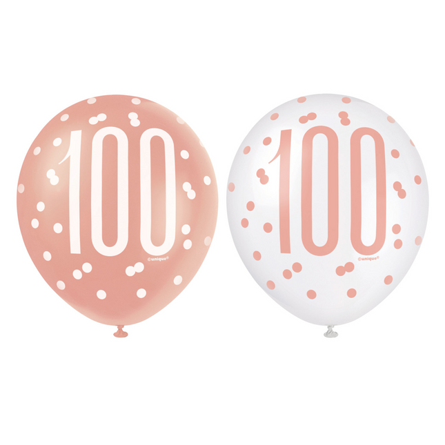 Ballons 100 ans or rose 30cm 6pcs