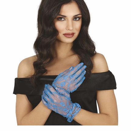Gants bleu clair dentelle 22cm