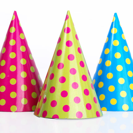 Chapeaux de fête colorés à pois 16cm 6pcs