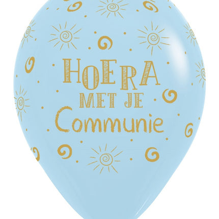 Ballons Hourra avec ta communion Bleu mat pastel 30cm 25pcs