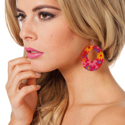 Boucles d'oreilles hippie rose fluo